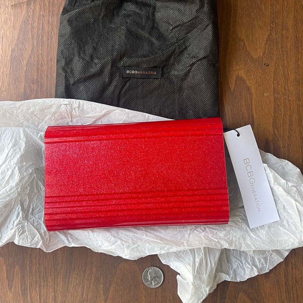 BCBG Red Hard Case Clutch- glitter - Picture 4 of 4